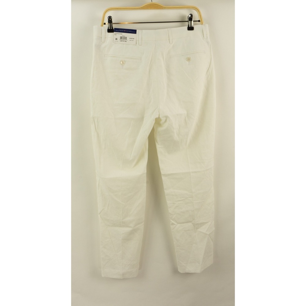 $125 Tommy Hilfiger Modern-Fit Linen Dress Pants Men's 33 x 30 Solid White Flat - Picture 5 of 11